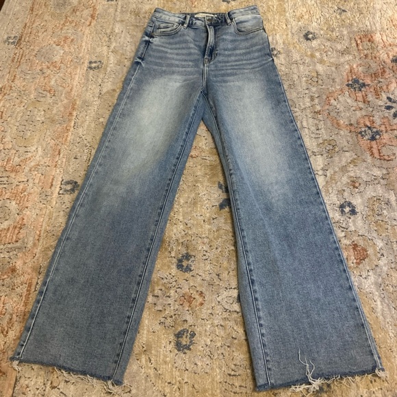 Hidden Jeans Denim - Hidden Los Angeles Jeans Womens 26 Raw Hem Stretch High Rise Light Wash Wide leg